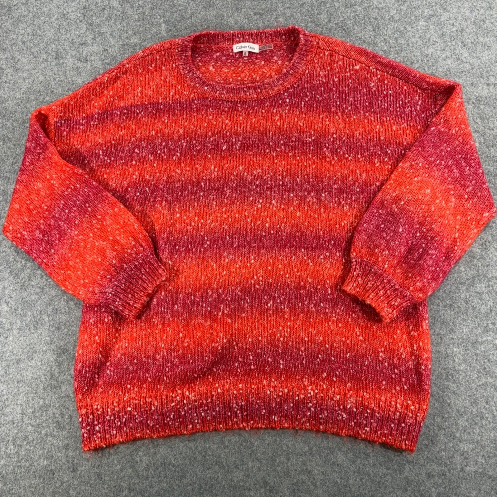 Calvin Klein Womens XL Red Orange Ombre Space Dye Knit Sweater